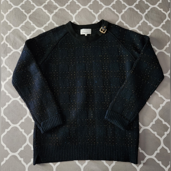 *3.1 Phillip Lim Navy and Gold Wool/Cashmere Blend Sweater Women's Large - Picture 2 of 8